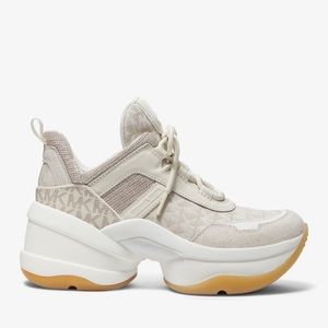 Olympia Logo Jacquard and Glitter Chain-Mesh Trainer Style# 43S1OLFS1Y